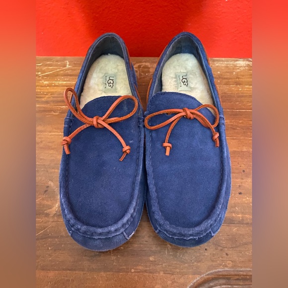 UGG Navy Blue Suede Chester Capra Moccasin Slip On Loafers MENS SZ 12 - Picture 2 of 14